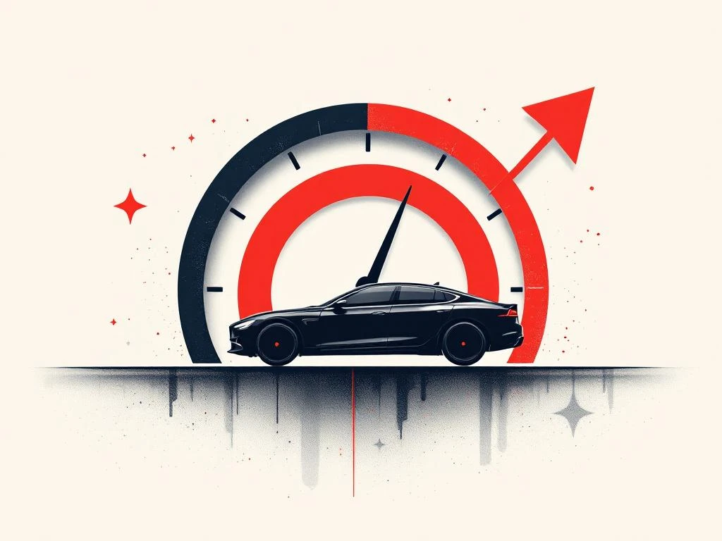 Zwarte auto silhouet op gestileerde klok achtergrond met rode accenten, symboliseert perfecte timing voor autoverkoop