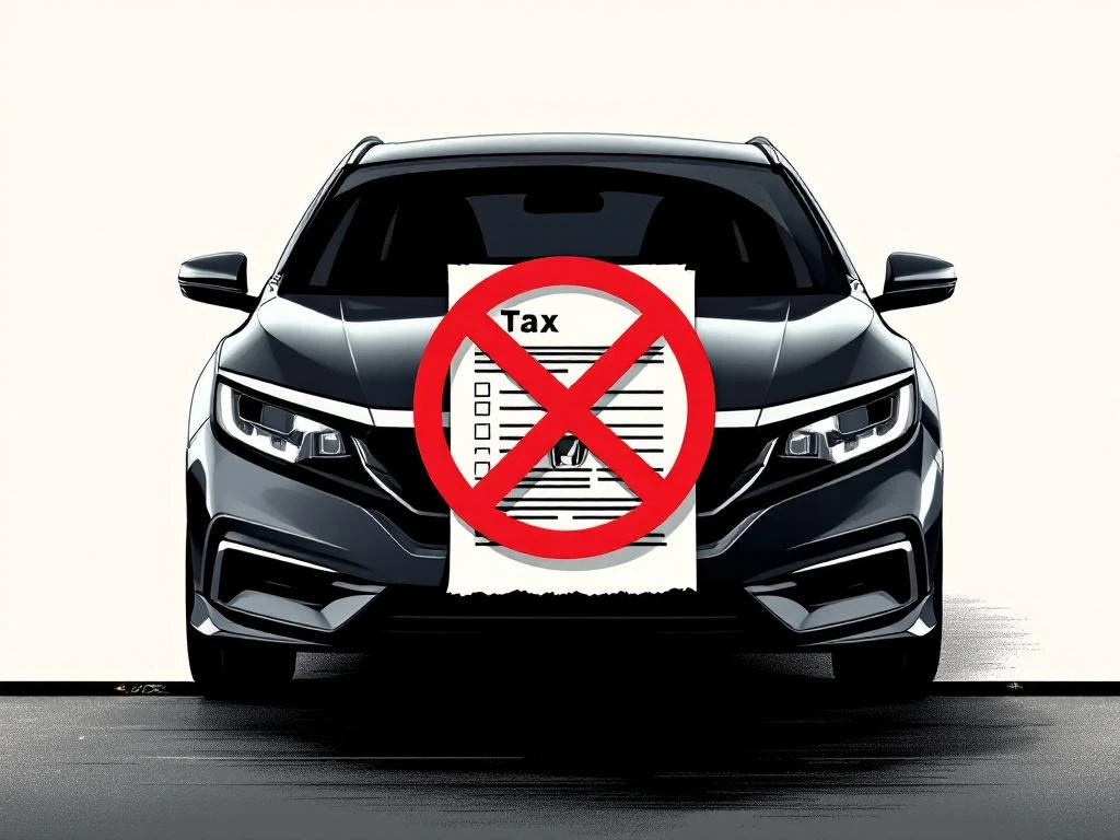 Honda auto silhouet met doorgestreept belastingdocument voor artikel over wegenbelasting afschaffen