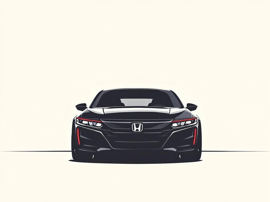 Honda auto silhouet in zwart met rode accenten op crème achtergrond, minimalistische stijl met schaduw