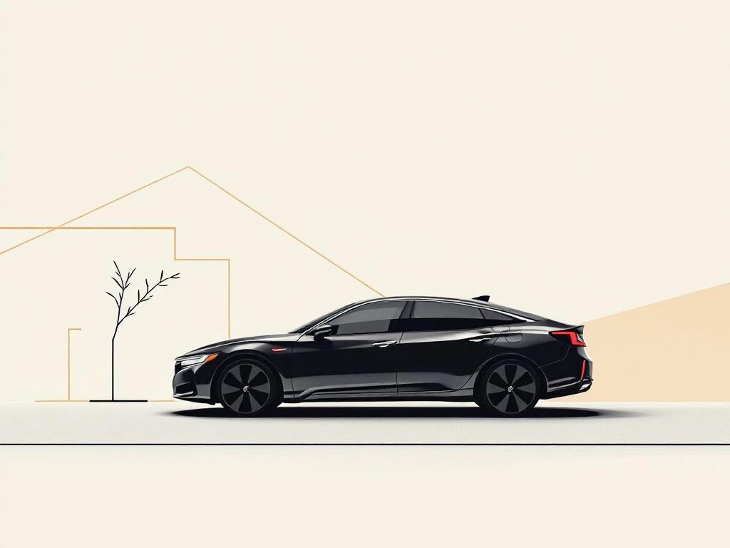 Honda hybride auto silhouet met batterij-indicator overlay op crème achtergrond in minimalistische stijl