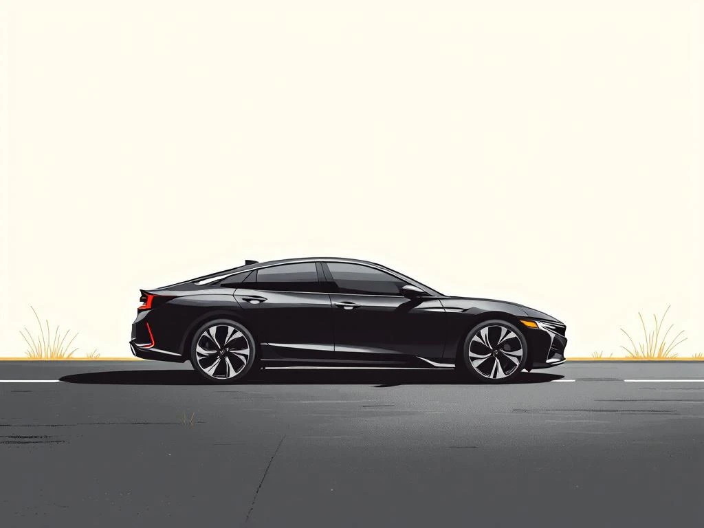 Honda hybride auto silhouet in zwart met rode accenten op crème achtergrond, minimalistisch ontwerp