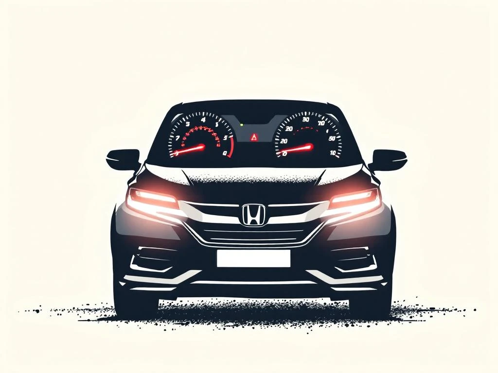 Honda auto silhouet met rode waarschuwingslampjes op dashboard, illustratie voor artikel over negeren onderhoudsmeldingen