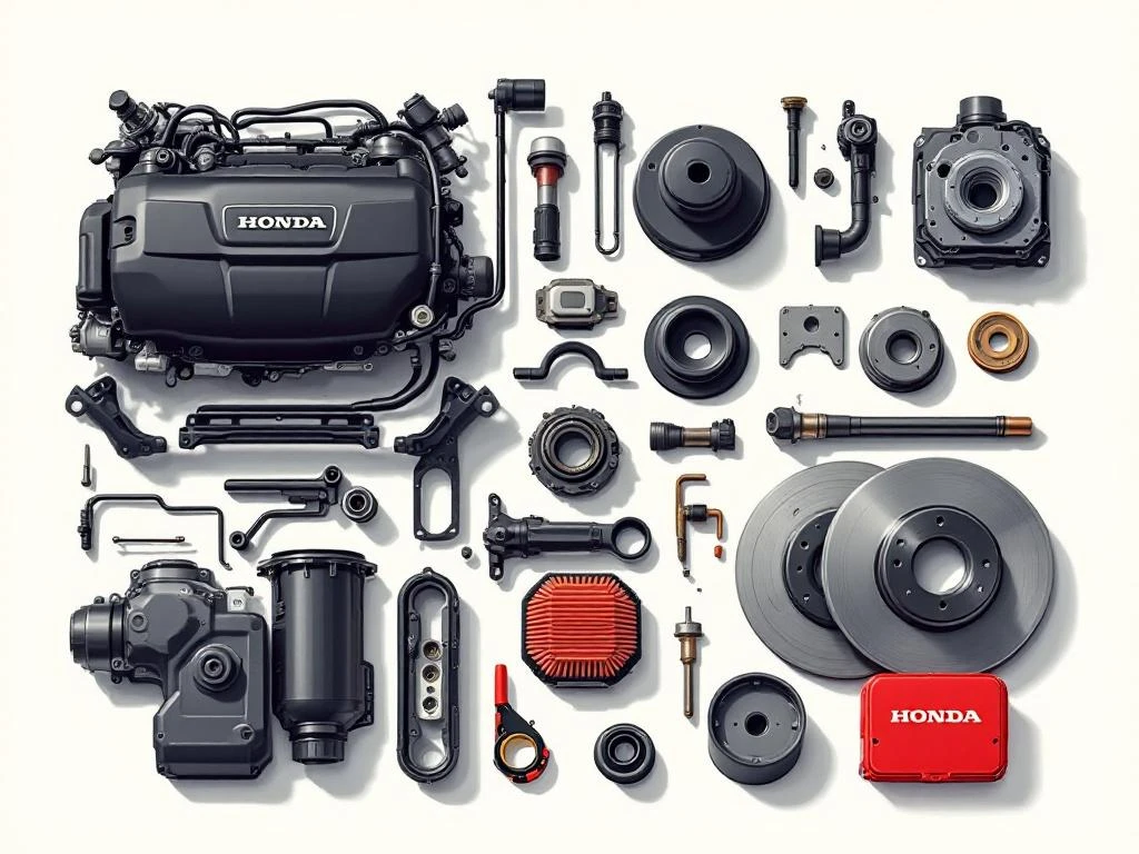 Vergelijking Honda originele onderdelen versus aftermarket alternatieven in gesplitste compositie illustratie