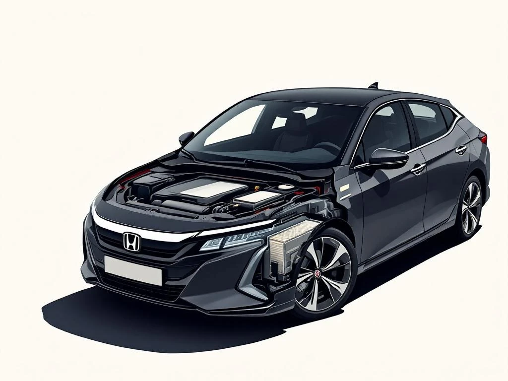 Honda PHEV voertuig silhouet met zichtbaar motorcompartiment en luchtfilter element in minimalistisch icoon stijl