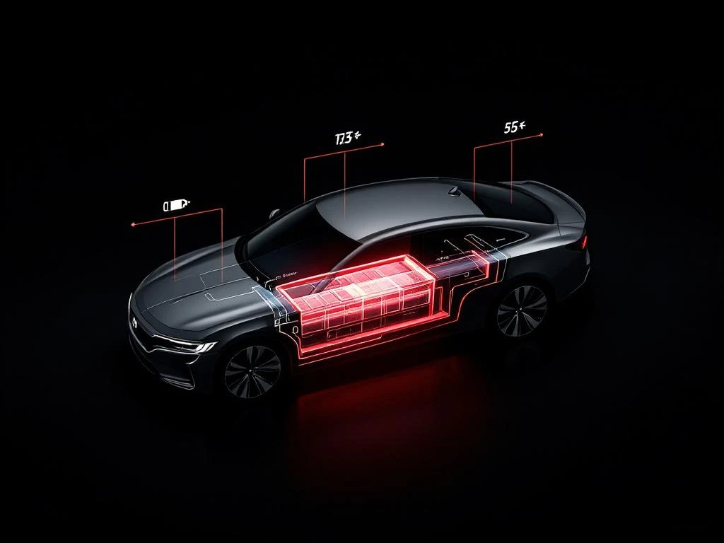 Doorsnede van hybride autobatterij met zichtbare cellen en Honda silhouet op zwarte achtergrond met rode accenten