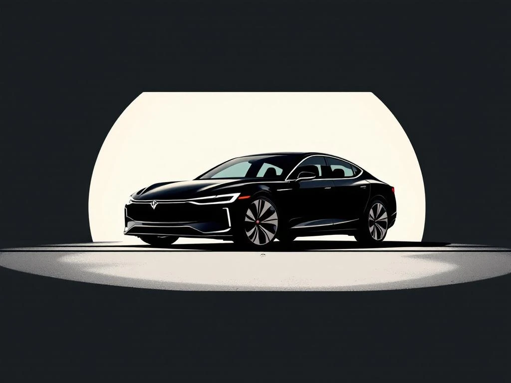 Hybride auto silhouet in zwart met rode accenten, gecentreerd op witte achtergrond in minimalistische stijl