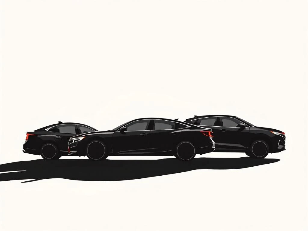 Drie hybride auto-silhouetten in zwart met rode accenten, gerangschikt in horizontale reeks op donkere achtergrond