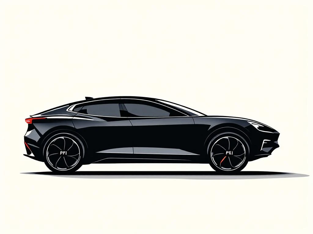 PHEV auto silhouet met digitale bandenspanningsmeter die optimale PSI-waarden toont in minimalistische stijl