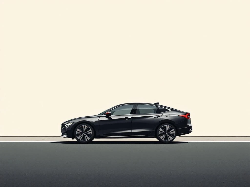 Zwarte PHEV hybride auto met rode accenten op crème achtergrond, minimalistisch ontwerp met oplaadpoort