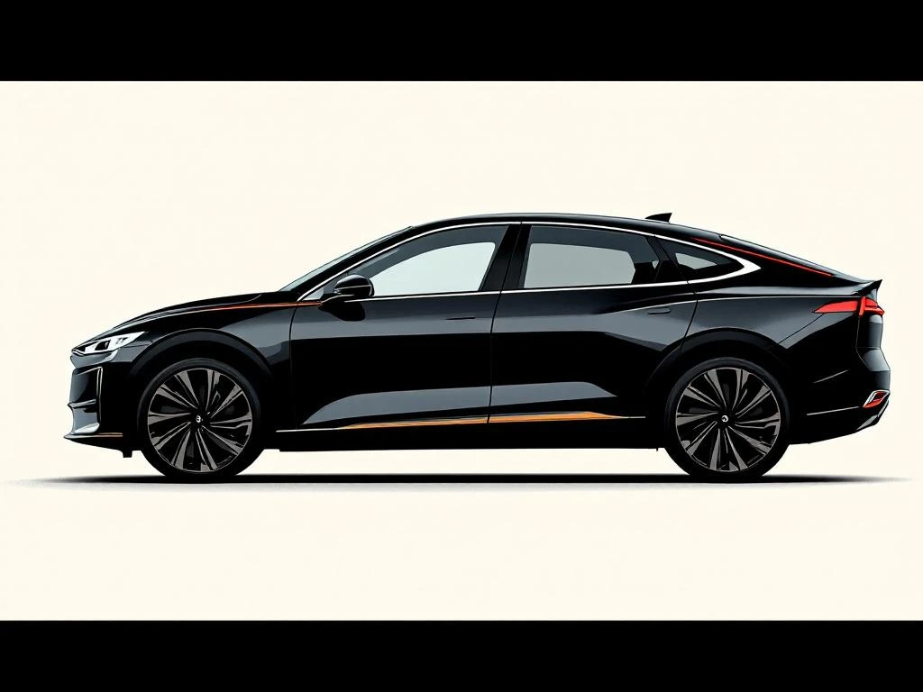 Zwarte PHEV auto silhouet met rode accenten en prominente ruitenwissers op crème achtergrond, minimalistisch design