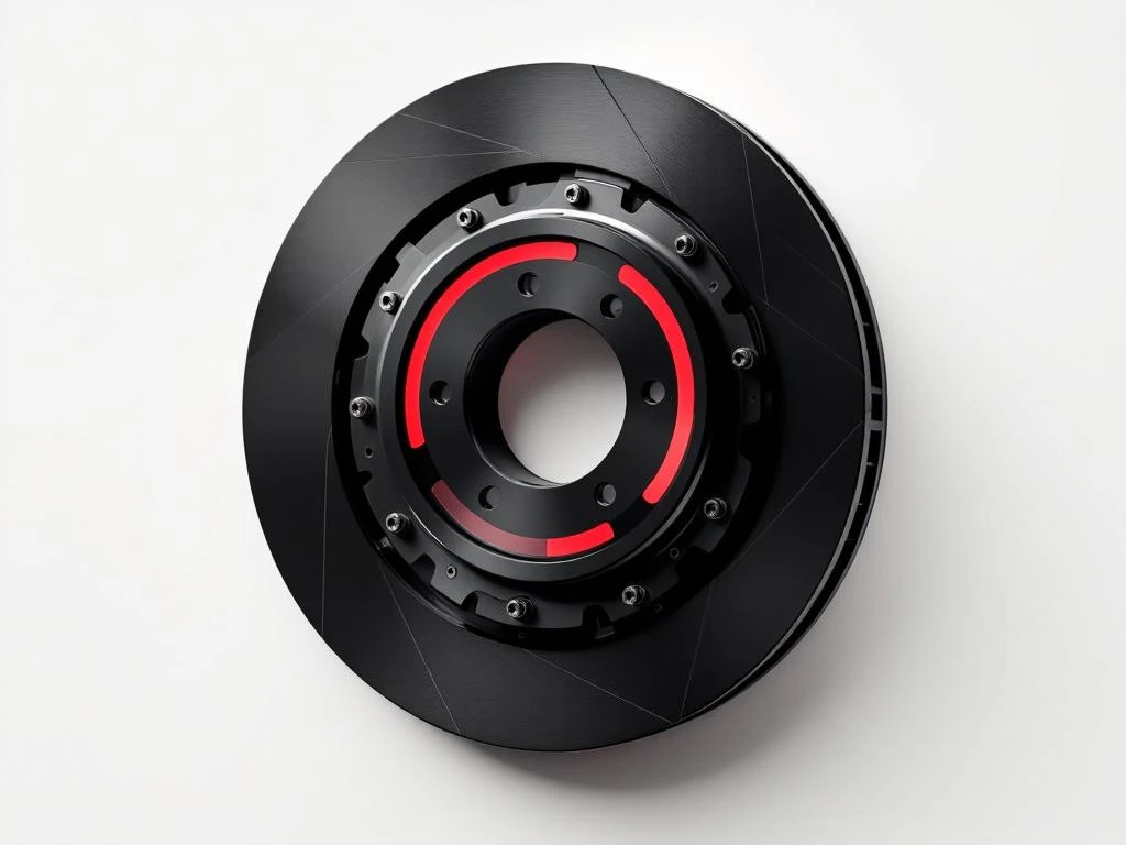 PHEV remschijf in doorsnede met slijtageindicatoren, zwart tegen witte achtergrond met rode accenten