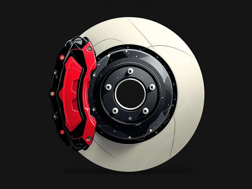 Dwarsdoorsnede van een hybride remschijf met regeneratieve remsymbolen en rode remklauw op donkere achtergrond