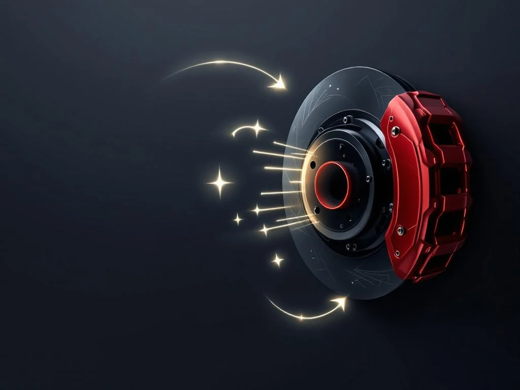 PHEV remschijf met elektromotor toont regeneratief remsysteem via gloeiende energielijnen naar batterijsymbolen