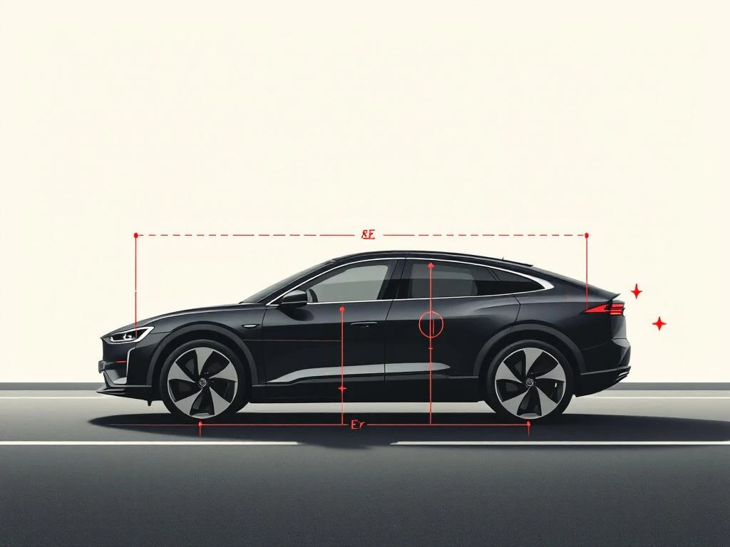 PHEV-voertuig met rode uitlijnhulplijnen en geometrische wieluitlijningsgidsen op crème achtergrond voor VD Akker artikel