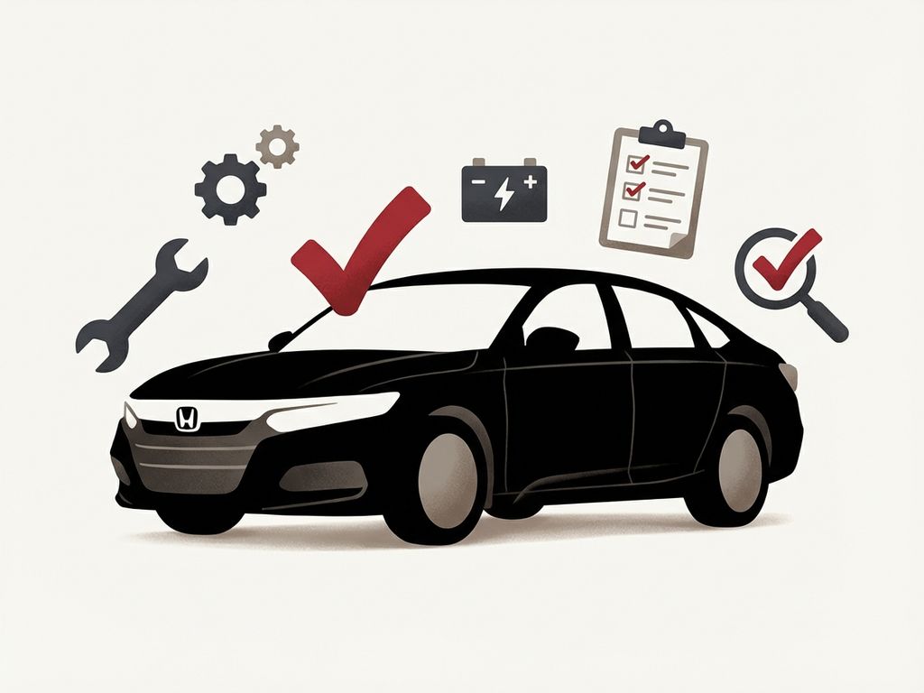 Honda voertuig silhouet met APK inspectie checklist symbolen en automotive service elementen in minimalistisch design