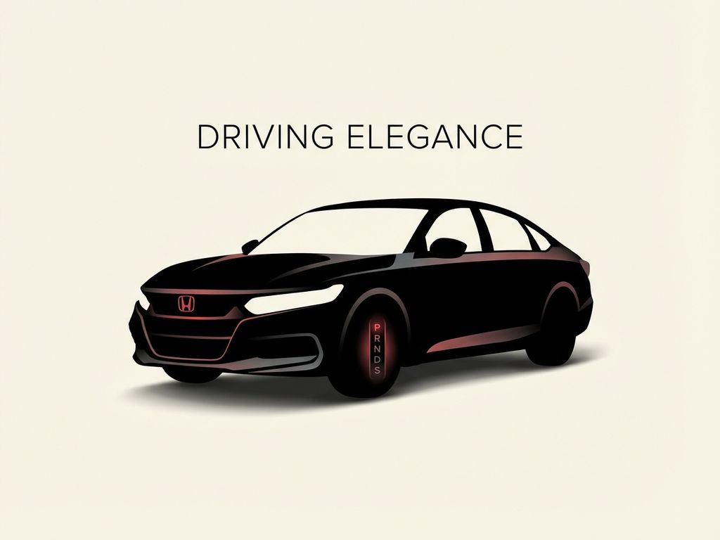 Honda auto silhouet in zwart met rode accenten op crème achtergrond, minimalistische illustratie met grille detail