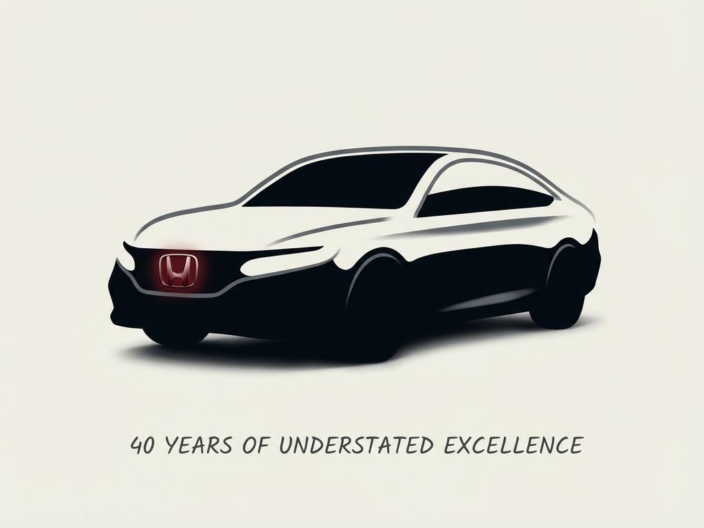 Honda auto silhouet met rode H-badge op witte achtergrond, minimalistisch ontwerp met subtiele schaduwen
