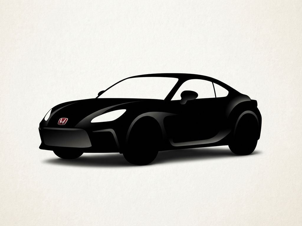 Honda auto silhouet in minimalistisch design met rode badge details op witte achtergrond