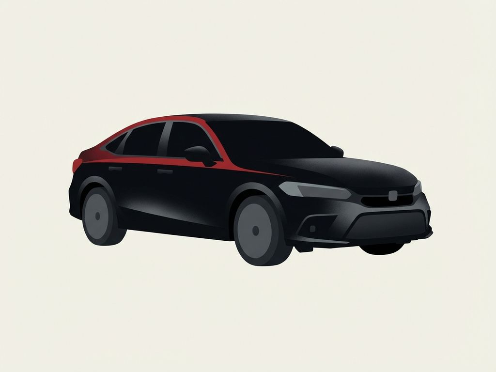 Honda Civic sedan in driekwart profiel met zwarte carrosserie en rode accenten op crème achtergrond
