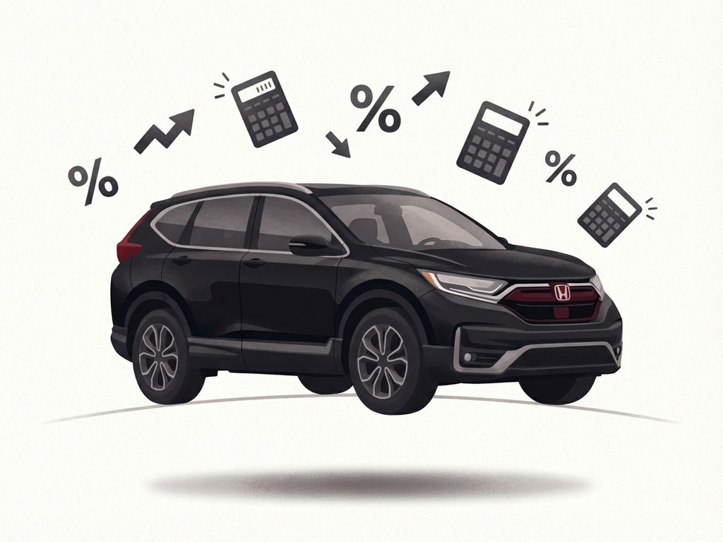 Honda CR-V auto in driekwart profiel met calculator symbolen voor belasting artikel illustratie