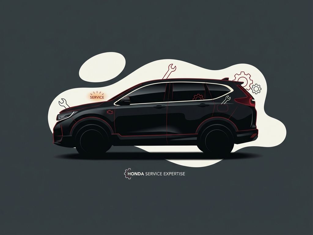 Honda CR-V in profiel met onderhoudsiconen en serviceindicatoren in minimalistische stijl