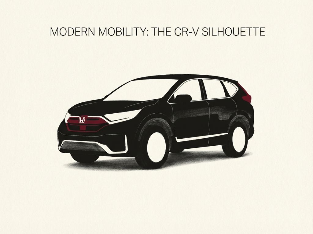 Honda CR-V crossover in zwart silhouet met rode accenten op crème achtergrond, minimalistisch editorial design