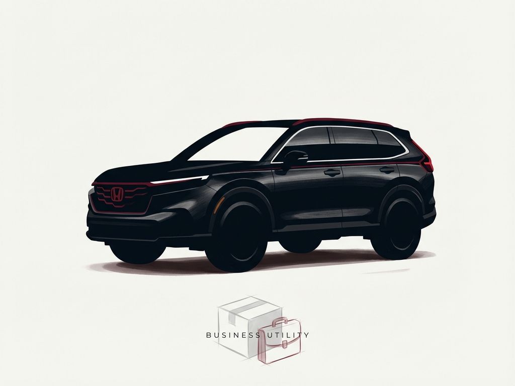 Honda CR-V crossover silhouet in zwart met rode accenten op witte achtergrond, zakelijke automotieve illustratie