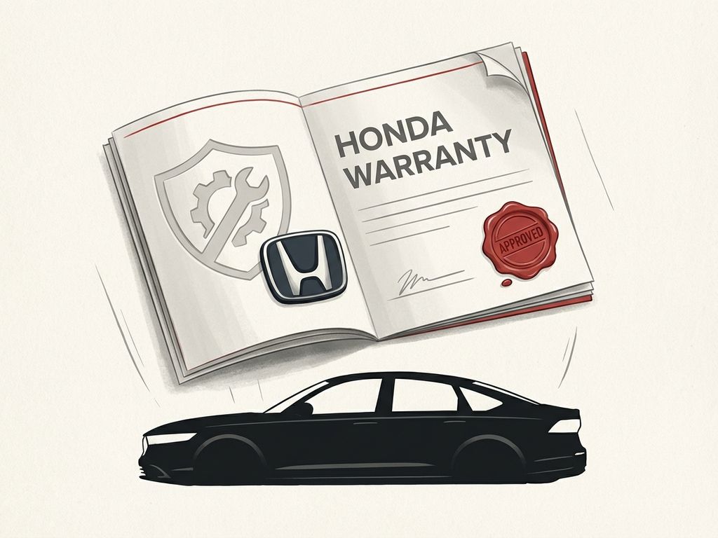 Honda garantiedocument met voertuigsilhouet en beschermingsschild icoon in minimalistische stijl