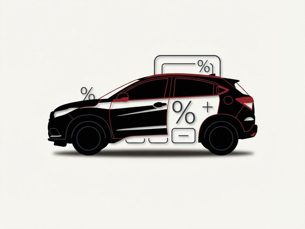 Honda HR-V silhouet met calculator en percentage symbolen voor automotive financiering en kostenberekening