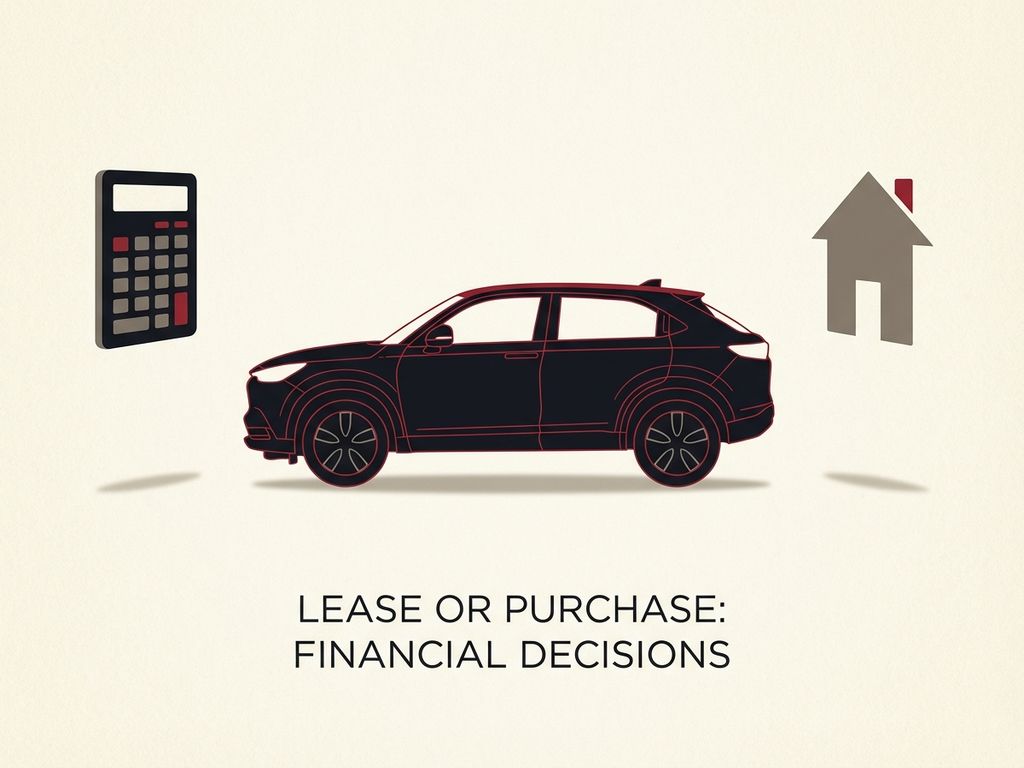 Honda HR-V silhouet met rekenmachine en huis iconen voor lease versus koop beslissing illustratie