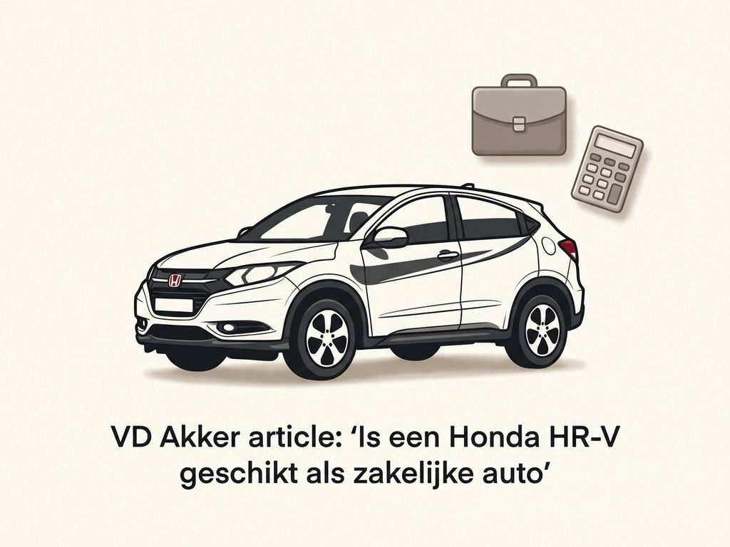 Honda HR-V crossover in profiel met zakelijke symbolen zoals aktetas en rekenmachine op crème achtergrond