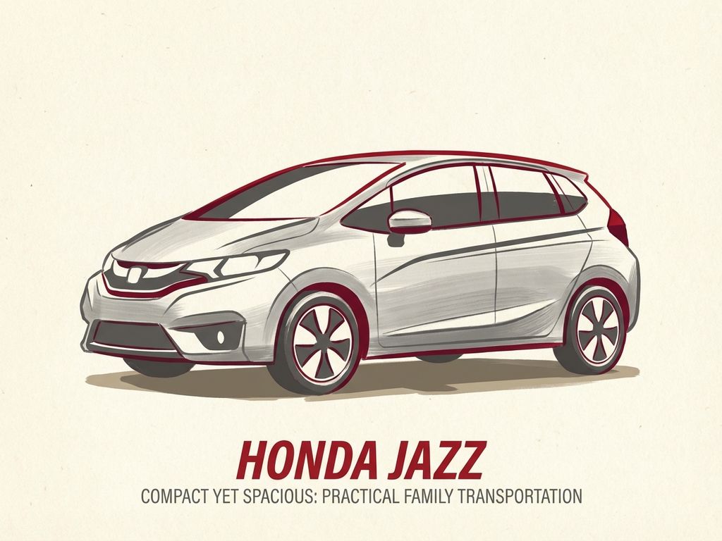 Honda Jazz compacte auto in driekwart profiel met moderne designlijnen, dieprode accenten op grijze carrosserie