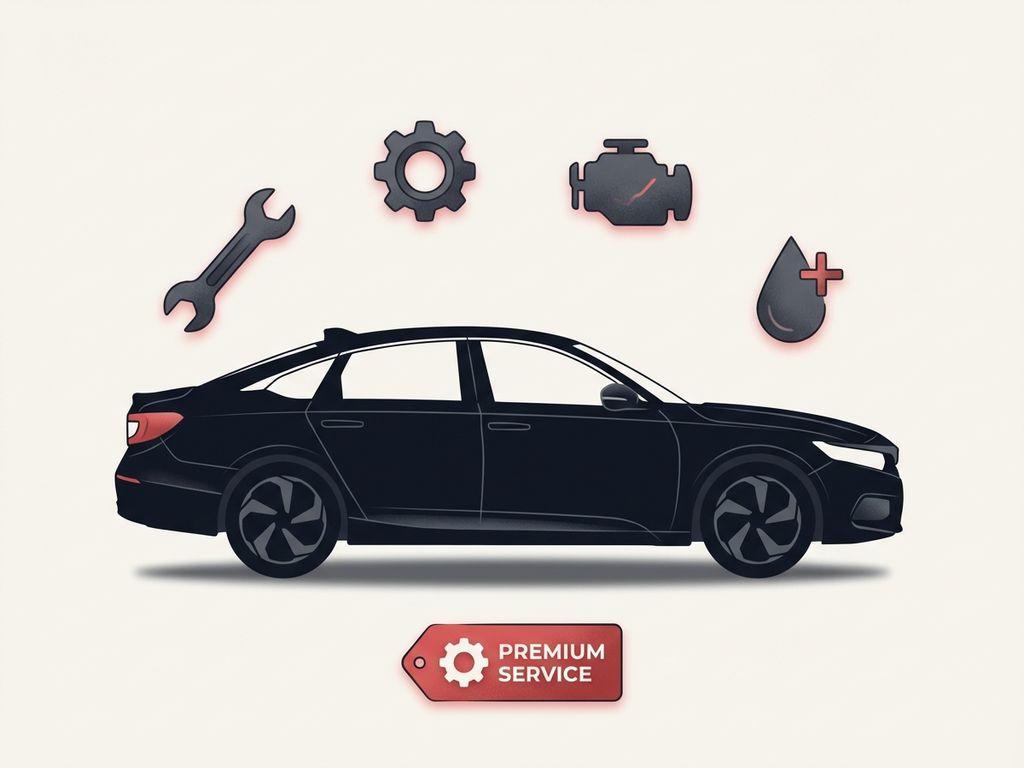 Honda auto silhouet met onderhoudsymbolen zoals sleutel en tandwiel voor artikel over onderhoudskosten