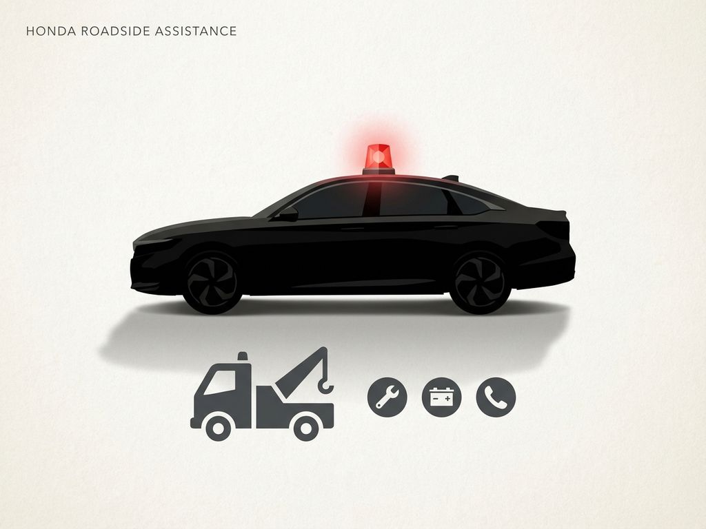 Honda voertuig silhouet met noodlicht en sleepwagen icoon voor pechverhelping service illustratie