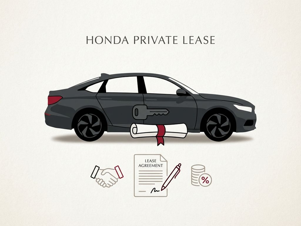 Honda auto silhouet met lease documenten in minimalistisch zwart-rood design voor private lease artikel