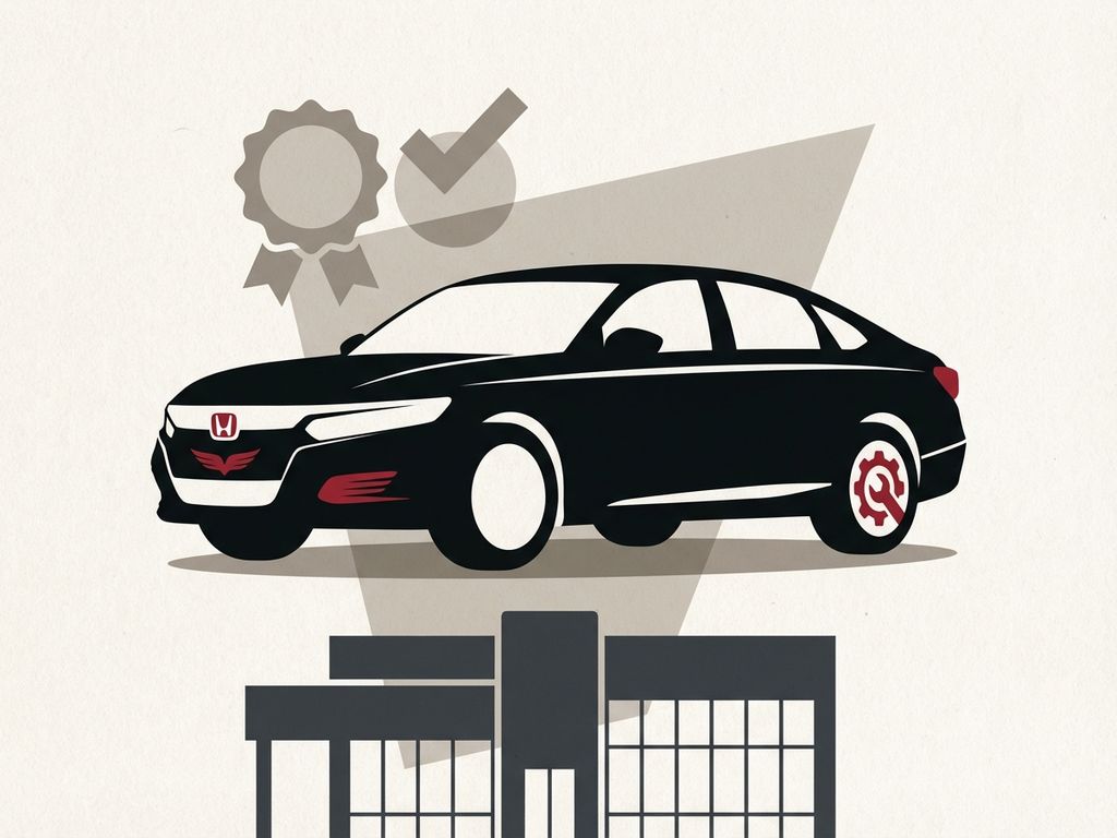 Honda voertuig silhouet met rode accenten en dealership gebouw, minimalistisch ontwerp voor premium automotive service