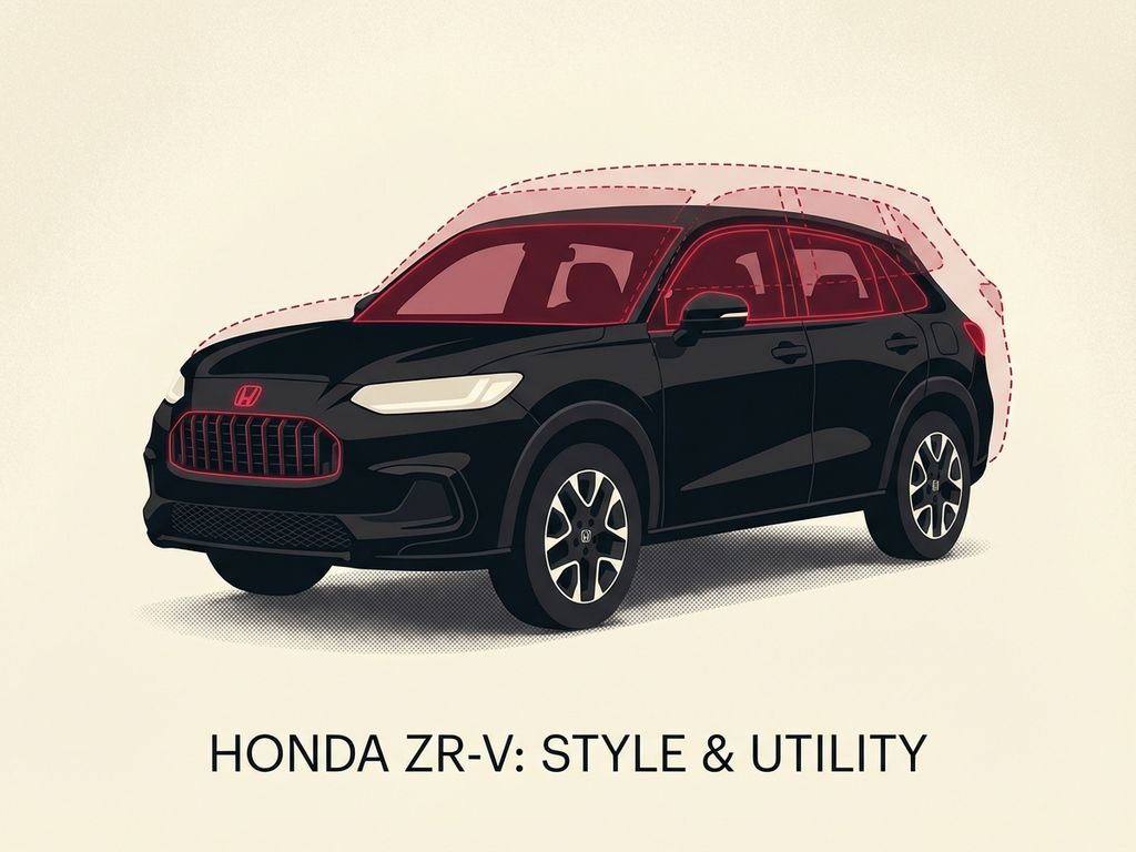 Honda ZR-V crossover SUV in zwart met rode accenten, getoond in drie-kwart hoek tegen crème achtergrond