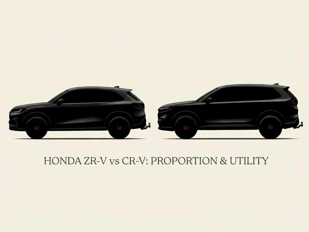 Honda ZR-V en CR-V auto silhouetten in profiel, vergelijking van compacte crossover versus grotere SUV ontwerp