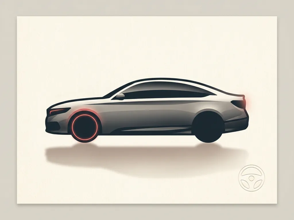 Minimalistische Honda auto silhouet in zwart met rood accent op crèmekleurige studio-ondergrond en subtiele schaduw