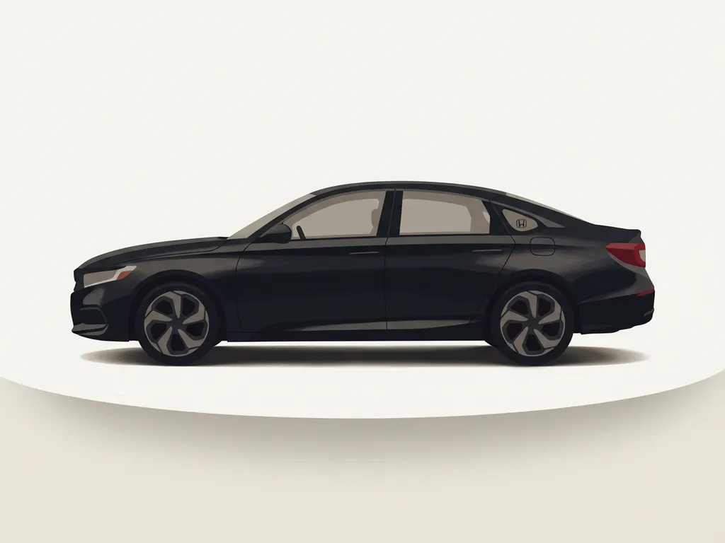 Minimalistische Honda auto zijaanzicht silhouet in zwart met rode accenten op crèmekleurige studioachtergrond met zachte schaduw